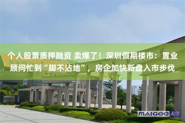 个人股票质押融资 卖爆了！深圳假期楼市：置业顾问忙到“脚不沾地”，房企加快新盘入市步伐